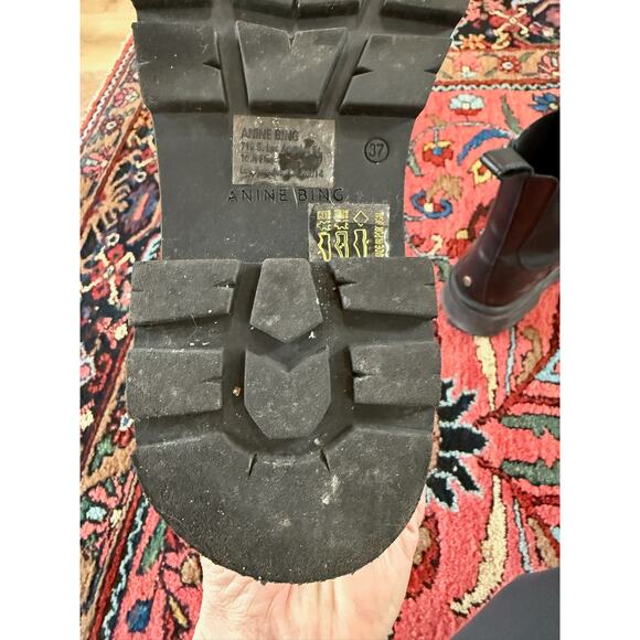 Anine Bing Justine Boots Chelsea Chunky Black Leather 37 Gore 7 7.5 Shoes Women - Picture 4 of 9